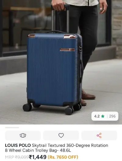 LOUIS POLO Premium Textured Hard Sided Trolley Suitcase from ₹1,299