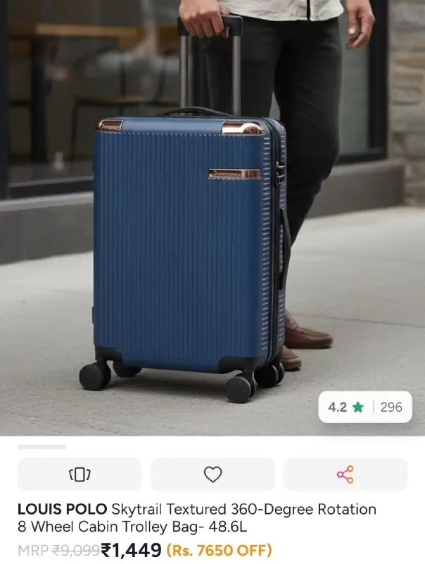 LOUIS POLO Premium Textured Hard Sided Trolley Suitcase from ₹1,299