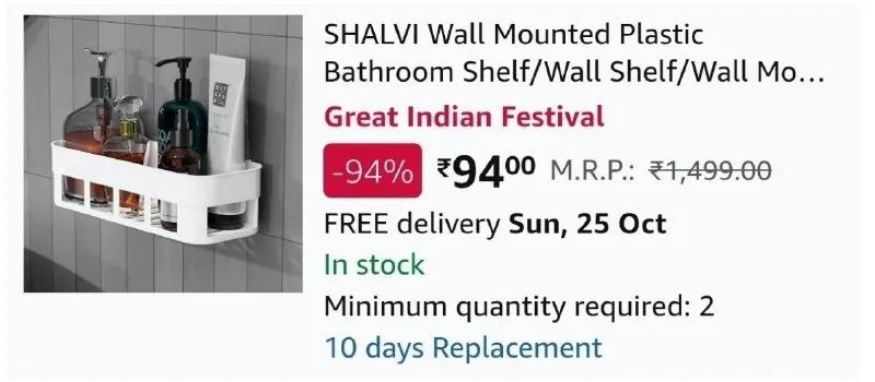 Wall Mounted Plastic Bathroom Shelf at ₹94
