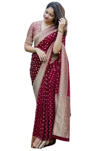 SGF11 Women's Kanjivaram Pure Soft Silk Saree With Blouse Piece (Maroon) at ₹474