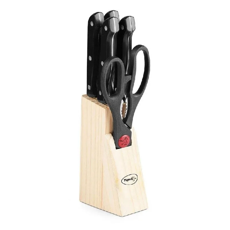 Pigeon by Stovekraft Shears Kitchen Knifes 6 Piece Set with Wooden Block at ₹399