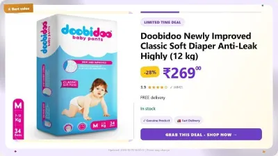 Doobidoo Newly Improved Classic Soft Diaper M (34 Pieces) at ₹269