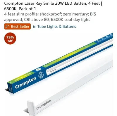 Upto 80% OFF on Crompton LED Battens (Tubelight)