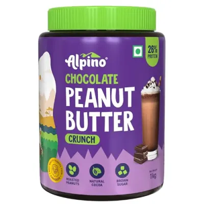 ALPINO Chocolate Peanut Butter Crunch 1kg - Roasted Peanuts, Chocolate Paste & Brown Sugar - 26% Protein, Source of Healthy Fats at ₹276