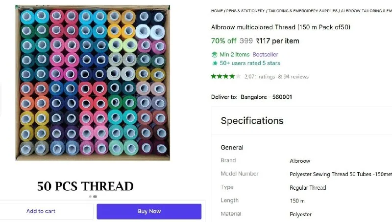 Thread (150 m Pack of 50) at ₹117