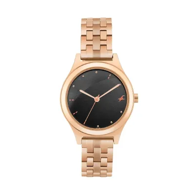 Fastrack Stunners Quartz Analog Black Dial Rose Gold Stainless Steel Strap Watch for Girls at ₹1,348