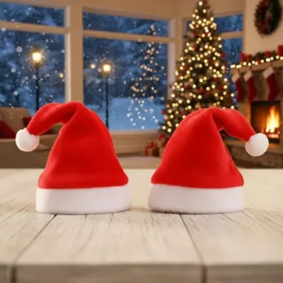 BookMyCostume Christmas Set of 2 Santa Caps for Adults | Red at ₹30
