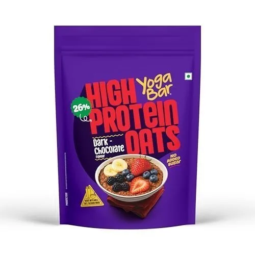 Yogabar 26g High Protein Oats 250 g, Pack of 1, Dark Chocolate - Breakfast Cereal with Wholegrains, 26% Protein & No added sugar at ₹99