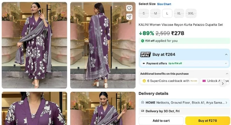 KALINI Women Kurta Palazzo Dupatta Set at ₹278
