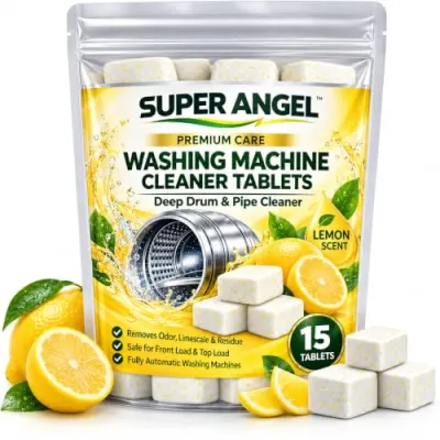 Super Angel Lemon Washing Machine Cleaner Tablets 15 Pcs | Deep Drum & Pipe Cleaner | Removes Odor, Limescale & Detergent Residue | Descaler at ₹91