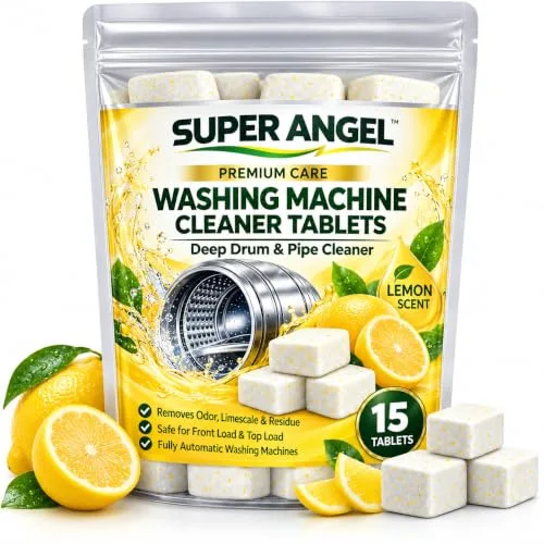 Super Angel Lemon Washing Machine Cleaner Tablets 15 Pcs | Deep Drum & Pipe Cleaner | Removes Odor, Limescale & Detergent Residue | Descaler at ₹91