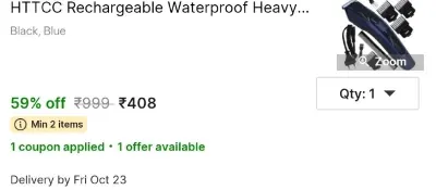 HTTCC Rechargeable Waterproof Heavy Duty 600mAh Battery Steel Blade Hair Clipper Cordless Hair Cutting at ₹408