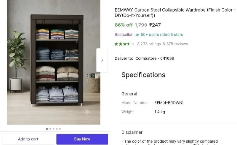 Collapsible Wardrobe at ₹247
