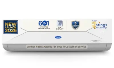 Carrier 1.5 Ton 5 Star, New Star rated, Flexicool Inverter Split AC (Copper, Convertible 6-in-1 with Smart Energy Display, Insta Cool, Auto  at ₹42,74