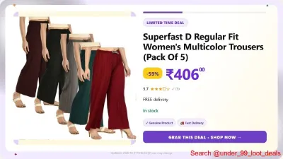Superfast D Regular Fit Women's Multicolor Trousers (Pack Of 5) at ₹406