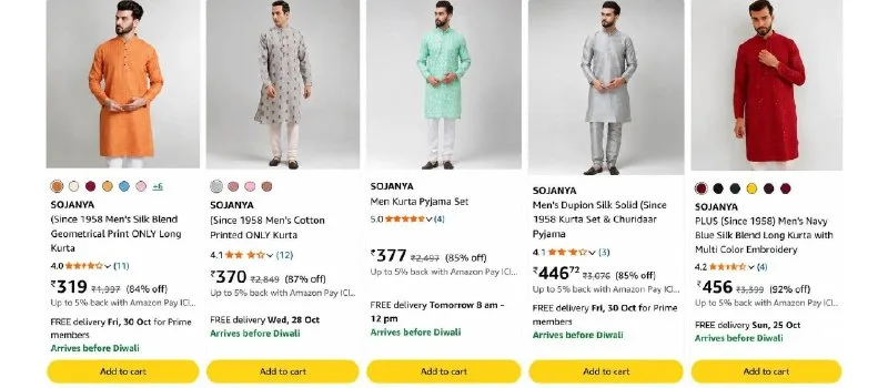 Upto 92% Off On SOJANYA Men’s Kurta & Sets
