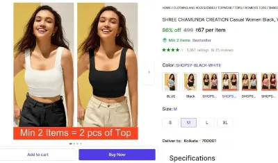 Casual Women Black, White Top at ₹67