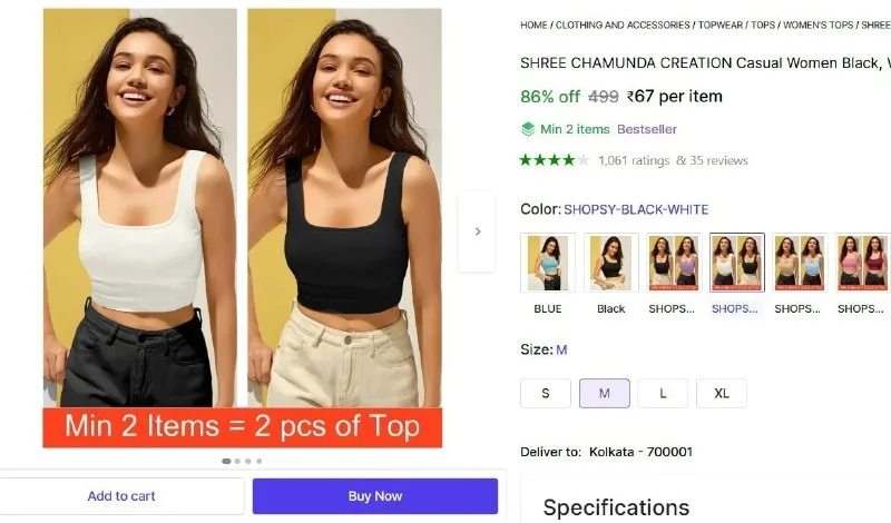 Casual Women Black, White Top at ₹67