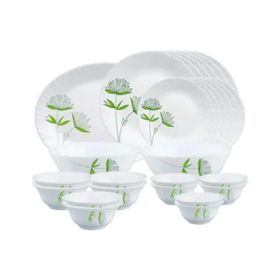 Larah By Borosil Green Lily Opalware Dinner Set, 27 Pcs, White at ₹1,669