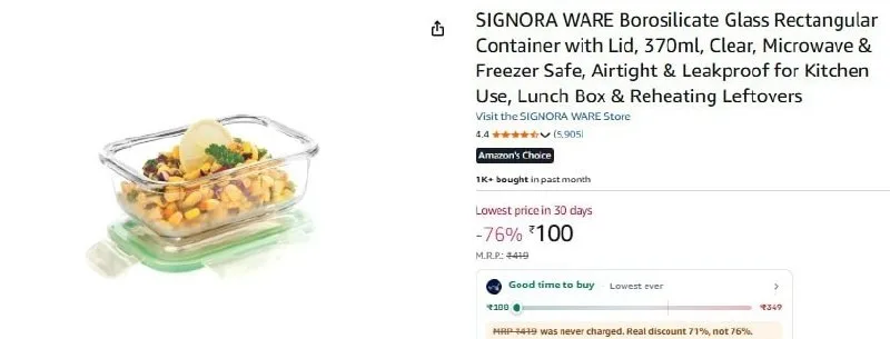 SIGNORA WARE Borosilicate Glass Rectangular Container with Lid at ₹100