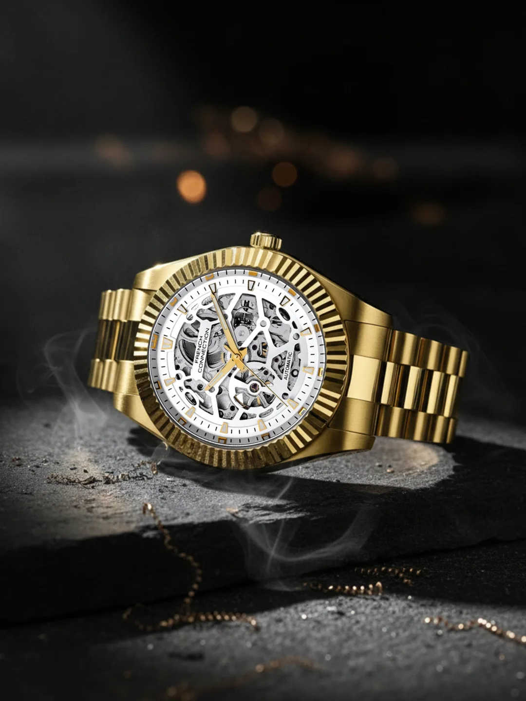 French Connection Men Skeleton Dial & Stainless Steel Straps Analogue Automatic Motion Powered Watch at ₹4,340