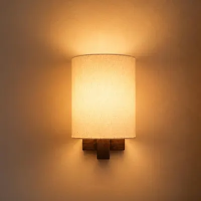 Amazon Basics Deewar Sunrise Wall Lamp | Mango Wood Wall Bracket with Polyester Shade at ₹798