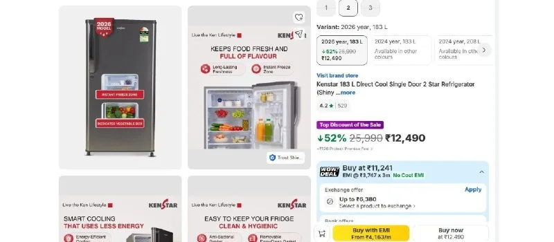 Kenstar 183 L Direct Cool Single Door 2 Star Refrigerator at ₹11,241