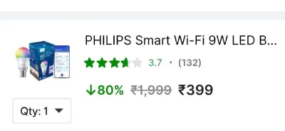 PHILIPS Smart Wi-Fi 9W LED Bulb at ₹399