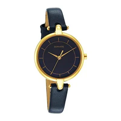 Sonata Gold Edit Blue Dial Women Analog Watch with Leather Strap-NR87043YL03W at ₹499