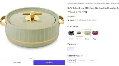 Stainless Steel Insulated Casserole (1600 ml) at ₹297