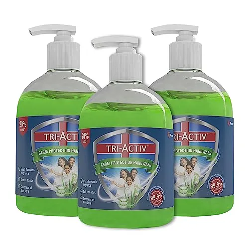 Tri-Activ Germ Protection Handwash Bottle | Hand wash 300ml with Aloevera & Avocado fragrance | Keeps hands soft & moisturized | Protects at ₹170