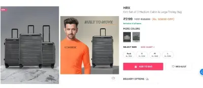 HRX Grit Set of 3 Medium Cabin & Large Trolley Bag at ₹5,199