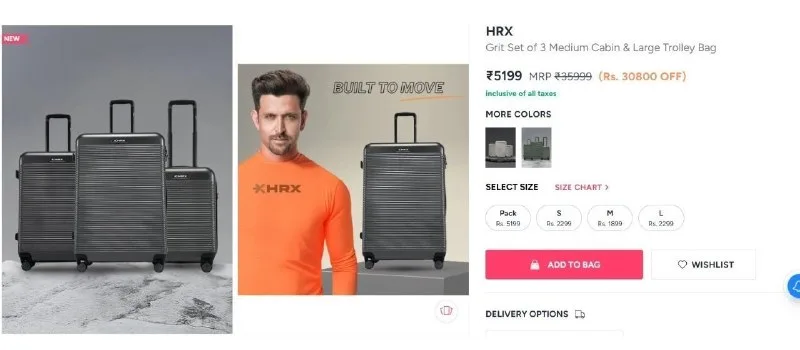 HRX Grit Set of 3 Medium Cabin & Large Trolley Bag at ₹5,199