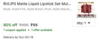 5 Pcs Lipstick at ₹98