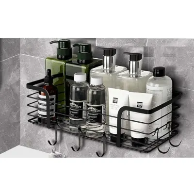 Boniry Adhesive Shower Organizer with 3 Hooks/No Drilling Wall Mounted Rustproof Stainless Steel Shower Shelf/SUS 304 Stainless Steel Organi at ₹123