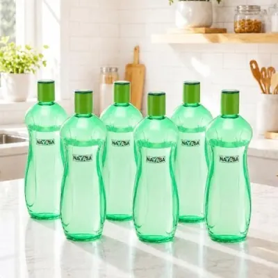 Nayasa Loopy 1000 ML Pet Plastic Fridge Water Bottles Set of 6 | BPA Free | Leak Proof | Airtight Lid | Green at ₹215