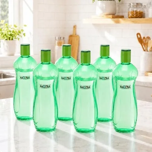 Nayasa Loopy 1000 ML Pet Plastic Fridge Water Bottles Set of 6 | BPA Free | Leak Proof | Airtight Lid | Green at ₹215