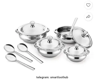 4 Handi With Lid + 4 Serving Spoon Induction Bottom Cookware Set at ₹603