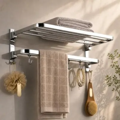Plantex 304 Grade Stainless Steel Towel Hanger for Bathroom/Dual Folding Towel Rack/Towel Holder/Bathroom Accessories (24-Inch) Chrome at ₹1,459