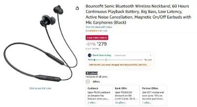 Bouncefit Sonic Bluetooth Wireless Neckband at ₹279