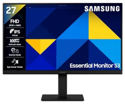 Samsung 27" (68.6 cm) S3 Flat Monitor|Super Slim Borderless Design|IPS Panel|FHD 1920 x 1080|100 Hz|5 ms|Ports-HDMI,VGA|Game ModeEye Saver M at ₹8,999