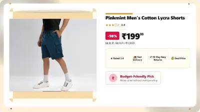 Pinkmint Men’s Cotton Lycra Shorts at ₹199
