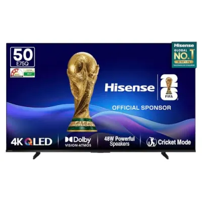 Hisense 126 cm (50 Inches) 4K Ultra HD Smart QLED TV | 48W Powerful Speakers | Dolby Atmos & HDR10+ | ALLM, VRR & Game at ₹26,740