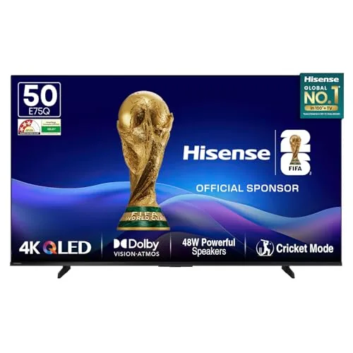 Hisense 126 cm (50 Inches) 4K Ultra HD Smart QLED TV | 48W Powerful Speakers | Dolby Atmos & HDR10+ | ALLM, VRR & Game at ₹26,740
