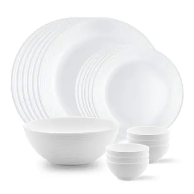 Larah by BOROSIL Orbit Series 19 Pieces Opalware Solid Dinner Set, Opal Glass Dinner Plates&Bowls, Crockery Set for Dining (White) at ₹949
