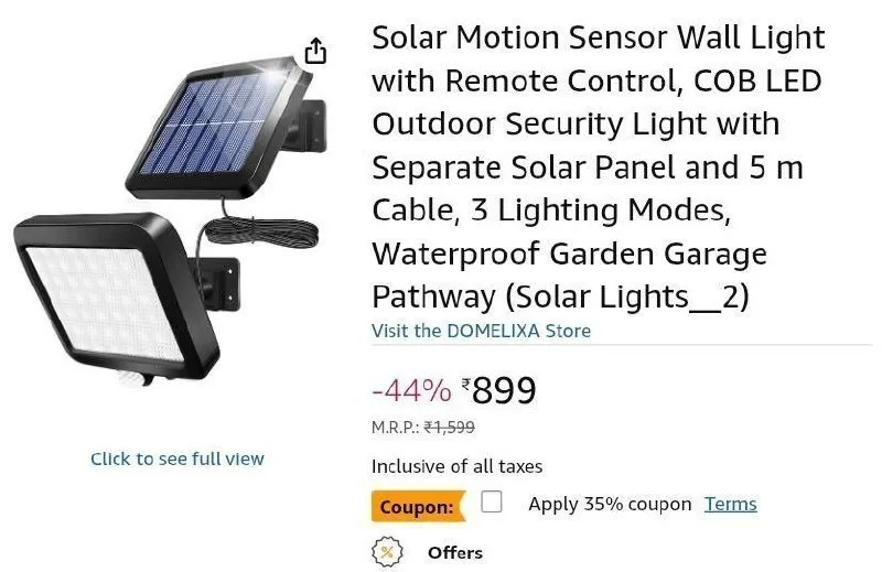 Solar Motion Sensor Wall Light with Remote at ₹899