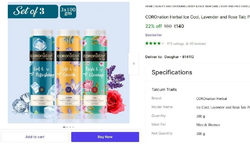 Coronation Talc Combo (3x100g) at ₹140
