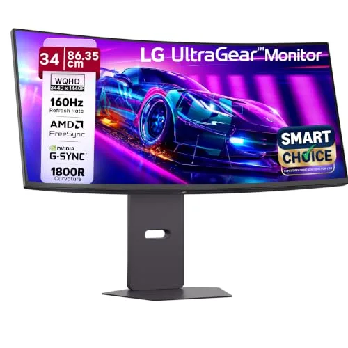 LG 34G600A Smartchoice 86.36cm(34 Inch) Ultragear Curved (1800R) WQHD (3440x1440) Gaming Monitor, 160Hz, 1ms, Speakers, Anti-Glare at ₹25,749
