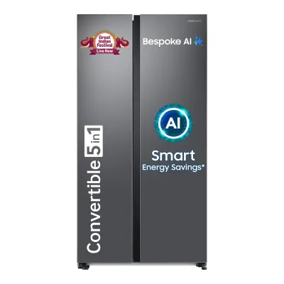 Samsung 653 L, 3 Star, Frost Free, Double Door, Convertible 5-in-1 Digital Inverter at 56,140 Effective at ₹57,990