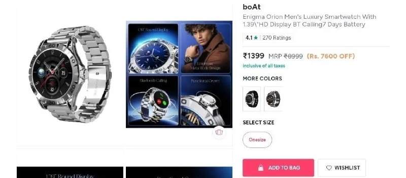 boAt Enigma Orion Men's Luxury Smartwatch at ₹1,399